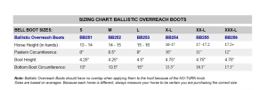Professional's Choice Bell Boot Sizing Chart