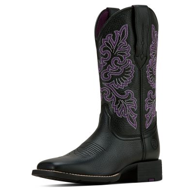 Ariat Women's Round Up StretchFit W Square Toe Western Boot Black Deertan