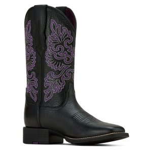 Ariat Women's Round Up StretchFit W Square Toe Western Boot Black Deertan