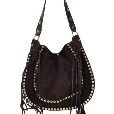 Hapsulaukku Florence Leather Shoulder Bag with Fringes & Studs